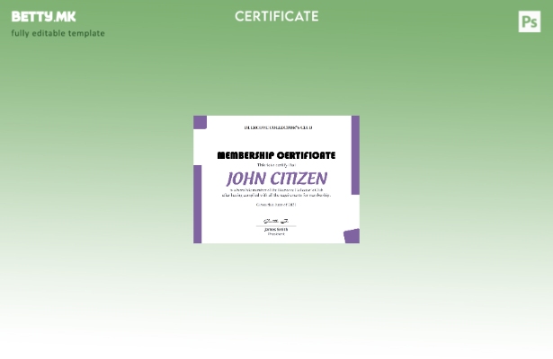 Модерен стил, шаблон за сертификат за членство во клубот на САД